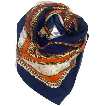 Navy & Orange Chains Square Scarf