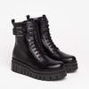 NeroGiardini Black Leather Chunky Sole Lace Up Boots