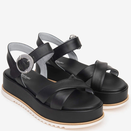NeroGiardini Black Leather Crossover Sandals
