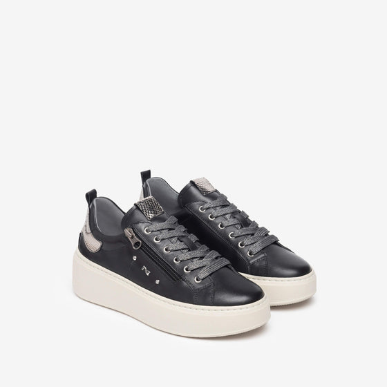 NeroGiardini Black Leather Side Zip Sneakers