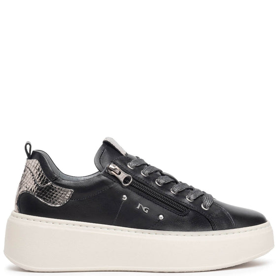 NeroGiardini Black Leather Side Zip Sneakers