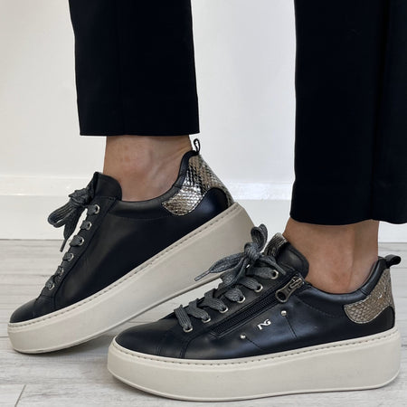 NeroGiardini Black Leather Side Zip Sneakers