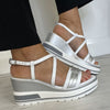 NeroGiardini Silver Leather Crossover Wedge Sandals