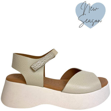 Oh My Sandals Beige Leather & Gold Ankle Strap Sandals