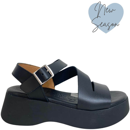 Oh My Sandals Black Chunky Buckle Ankle Strap Sandals