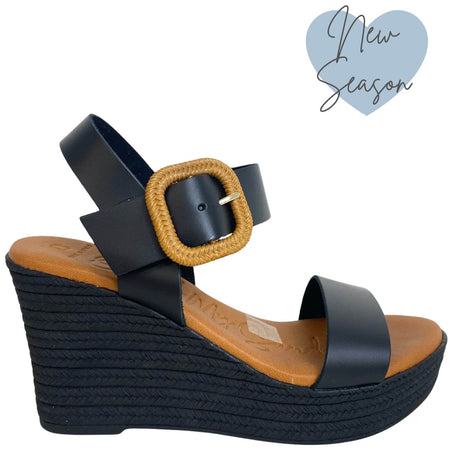 Oh My Sandals Black Leather Classic Wedge Sandals