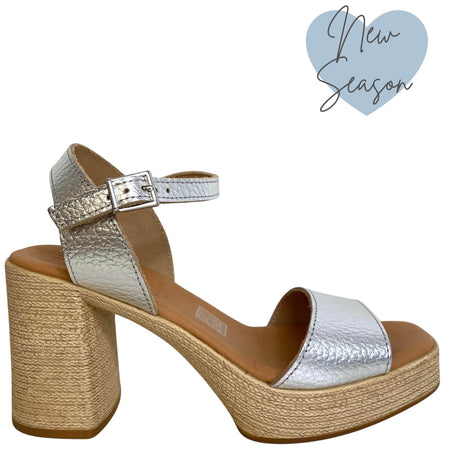 Oh My Sandals Block Heel Silver Leather Platform Sandals