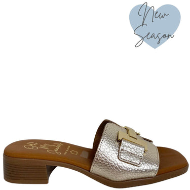 Oh My Sandals Gold Leather Small Heel Slip On Mules 5605
