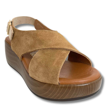 Oh My Sandals Brown Suede Mid Wedge Crossover Strap Sandals
