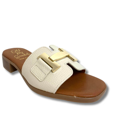 Oh My Sandals Cream Leather Slip On Mules