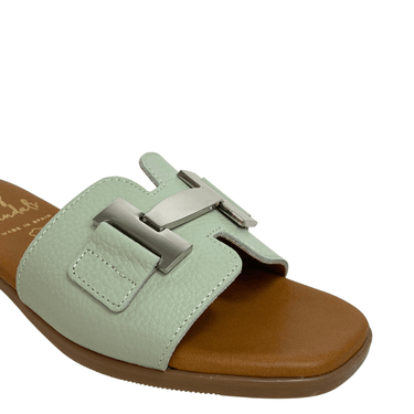 Oh My Sandals Mint Green Leather Slip On Mules