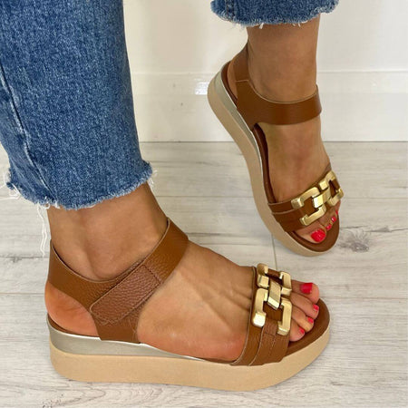 Oh My Sandals Gold Hardware Leather Wedge Sandals