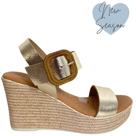 Oh My Sandals Gold Leather Classic Wedge Sandals