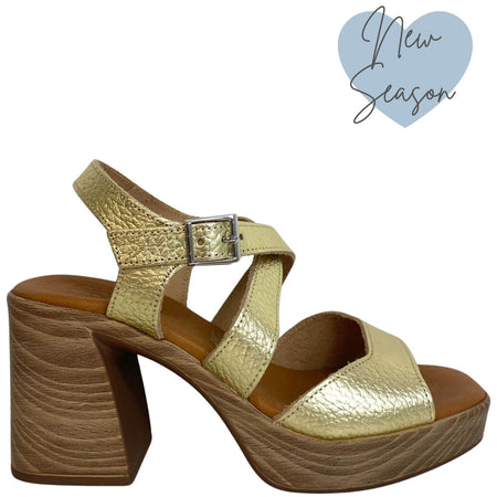 Oh My Sandals Gold Leather Crossover Strap Platform Sandals