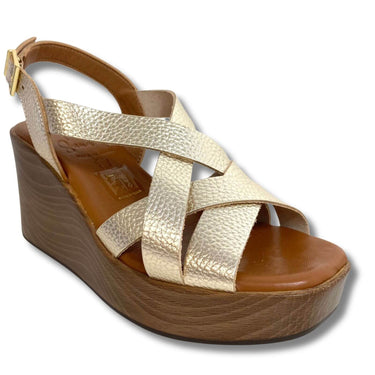 Oh My Sandals Gold Leather High Wedge Sandals