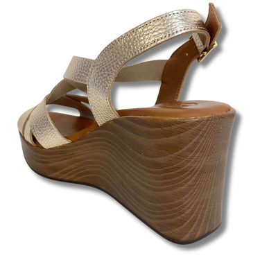 Oh My Sandals Gold Leather High Wedge Sandals