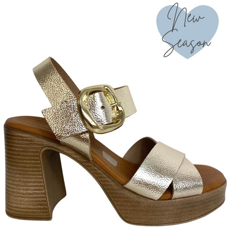 Oh My Sandals Gold Leather Platform Sandals