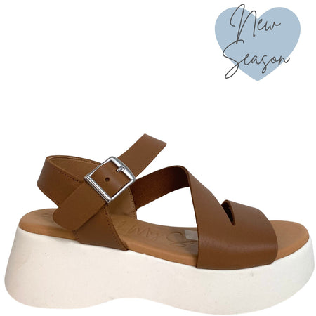 Oh My Sandals Tan Chunky Buckle Ankle Strap Sandals