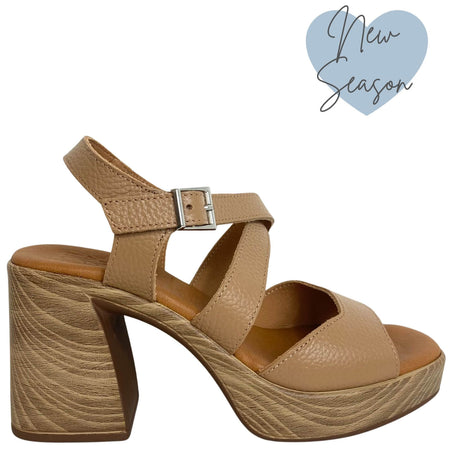 Oh My Sandals Tan Leather Crossover Strap Platform Sandals