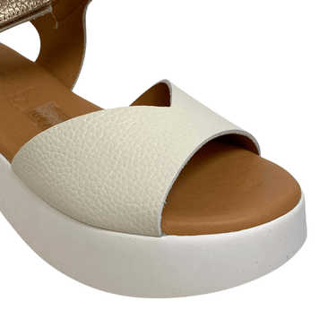 Oh My Sandals Cream Leather & Gold Ankle Strap Sandals