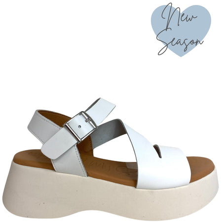 Oh My Sandals White Chunky Buckle Ankle Strap Sandals