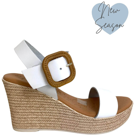 Oh My Sandals White Leather Classic Wedge Sandals