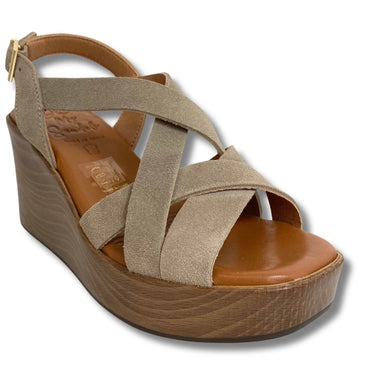 Oh My Sandals Taupe Suede High Wedge Sandals
