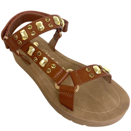 OMG Pletena Studded Sandals - Tan