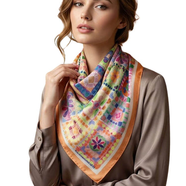 ladies orange multi coloured neck scarf