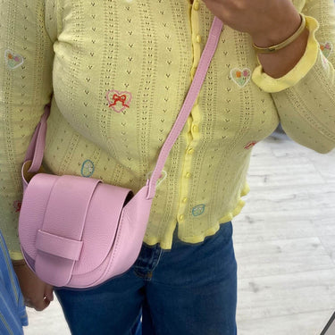 Pale Pink Leather Small Saddle Bag