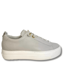 ladies ivory leather raised sole sneakers with elastic laces