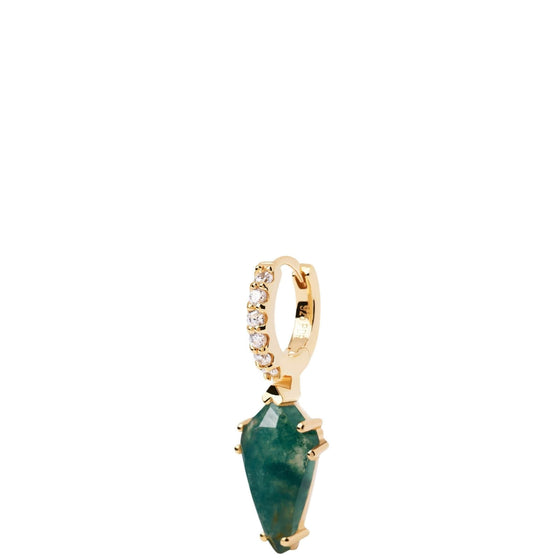 PDPAOLA Gold Naoki Moss Agate Single Hoop Earring