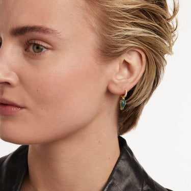 PDPAOLA Gold Naoki Moss Agate Single Hoop Earring