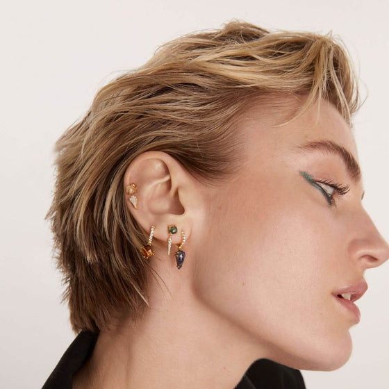 PDPAOLA Gold Yoki Moss Agate Single Earring