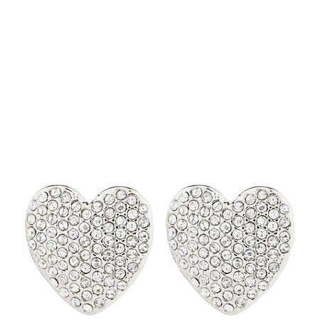 Pilgrim Dune Silver Crystal Heart Stud Earrings