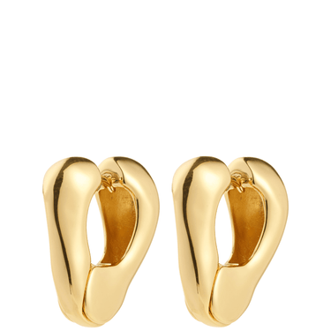 Pair of gold hoop earrings on a white background