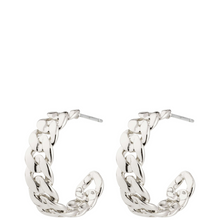 Silver chain hoop earrings on a white background