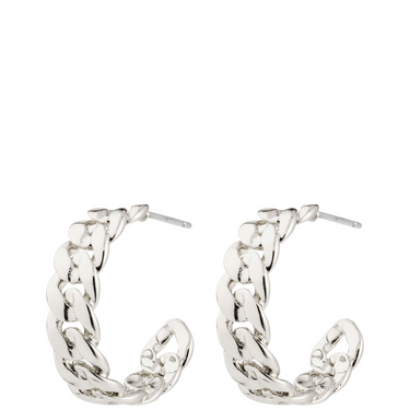 Silver chain hoop earrings on a white background