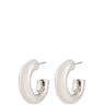 Silver hoop earrings on a white background