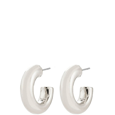 Silver hoop earrings on a white background