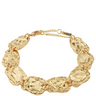 Gold bracelet with textured links on a white background