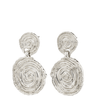 Pair of silver spiral earrings on a white background