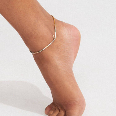 Pilgrim Alison Gold Brown Green Glass Bead Anklet