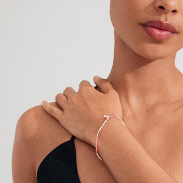 Pilgrim Alison Gold Pink Dainty Glass Bead Bracelet