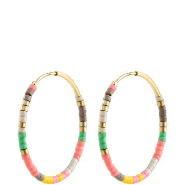 Pilgrim Alison Gold Rose Pink Glass Bead Hoop Earrings