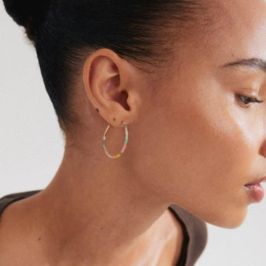Pilgrim Alison Gold Rose Pink Glass Bead Hoop Earrings