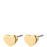 Gold heart-shaped earrings on a white background