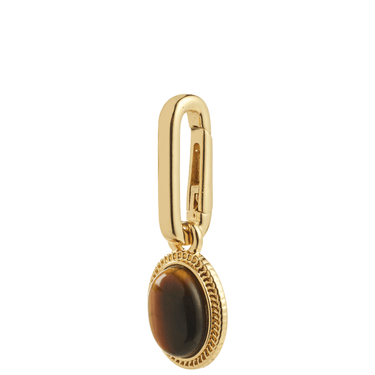 Gold pendant with a brown gemstone on a white background