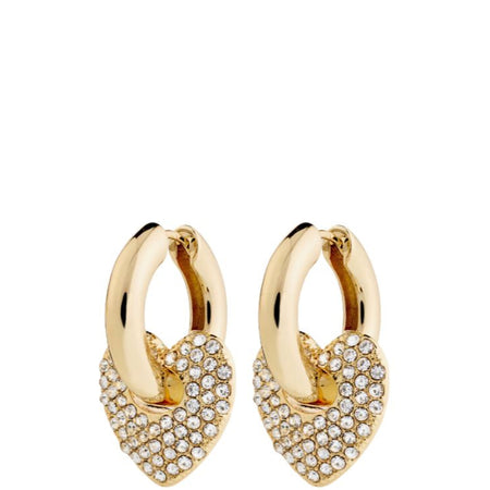 Pilgrim Dune Gold Crystal Heart Hoop Earrings