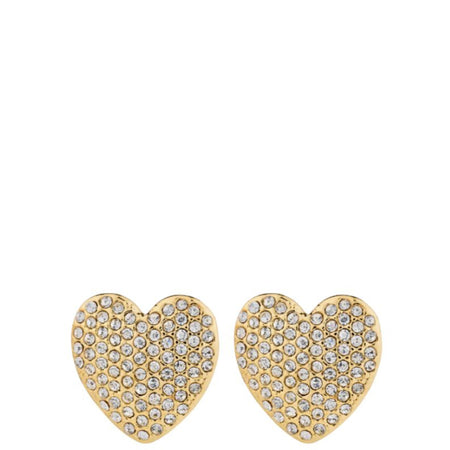 Pilgrim Dune Gold Crystal Heart Stud Earrings